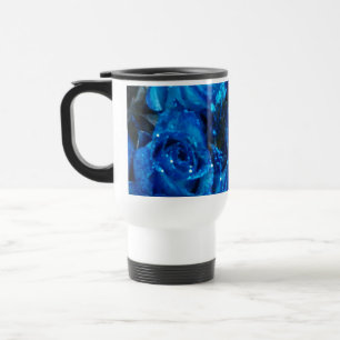 Romantic Love Blue Glitter Glamour Roses Travel Mug