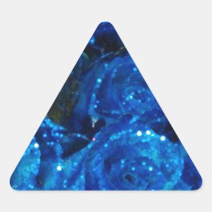 Romantic Love Blue Glitter Glamour Roses Triangle Sticker