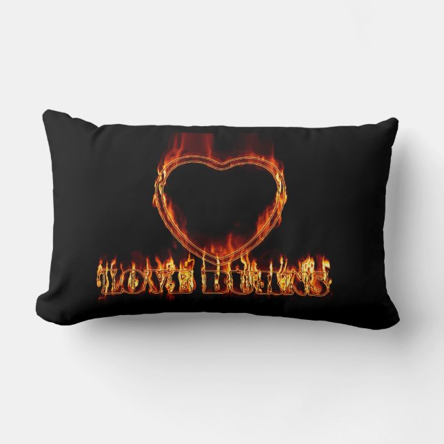 Romantic Love Burns Heart Black Valentine's Day Lumbar Cushion (Front)