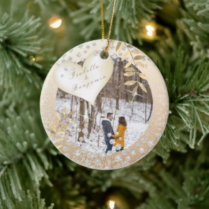 Romantic Love Christmas Gold Ornament