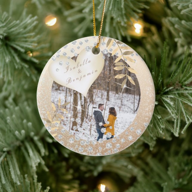 Romantic Love Christmas Gold Ornament (Tree)