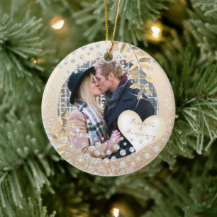Romantic Love Christmas Gold Ornament