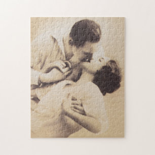 Romantic Love Couple Kissing vintage illustration Jigsaw Puzzle