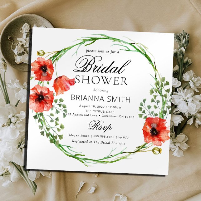 Romantic Love Crown Red Poppy Bridal shower Invitation (Creator Uploaded)