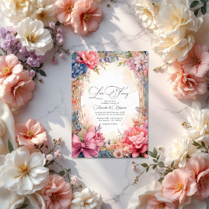 Romantic Love Fancy Floral Wedding QR Code Invitation