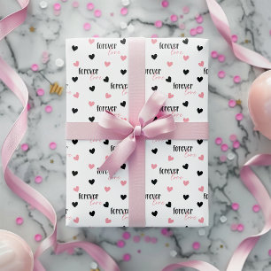Romantic Love Forever Pink & Black Hearts Wrapping Paper