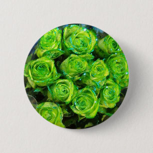 Romantic Love Green Valentine Glitter Roses 6 Cm Round Badge