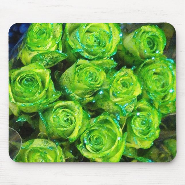 Romantic Love Green Valentine Glitter Roses Mouse Pad (Front)