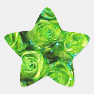 Romantic Love Green Valentine Glitter Roses Star Sticker