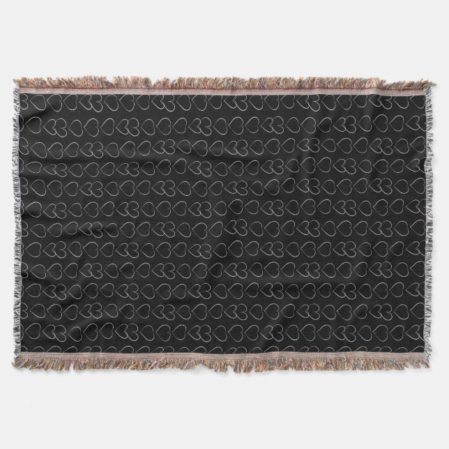 ROMANTIC LOVE HEART BLACK THROW BLANKET (Front)