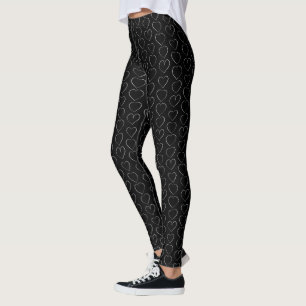 ROMANTIC LOVE HEART BLACK WHITE LEGGINGS