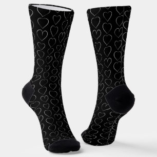 ROMANTIC LOVE HEART BLACK WHITE SOCKS