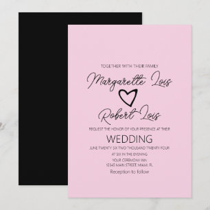 Romantic Love Heart Pink Black Invitation