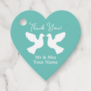 Romantic love heart turtle doves wedding thank you favour tags