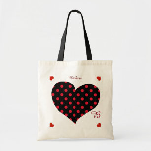 romantic love hearts & dots personalised tote bag