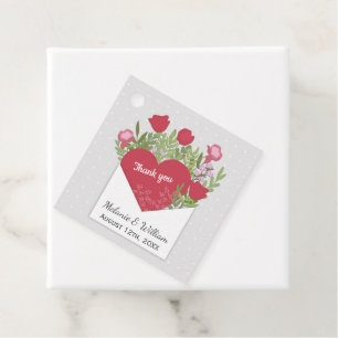 Romantic Love Letter Roses & Heart Thank You Favour Tags