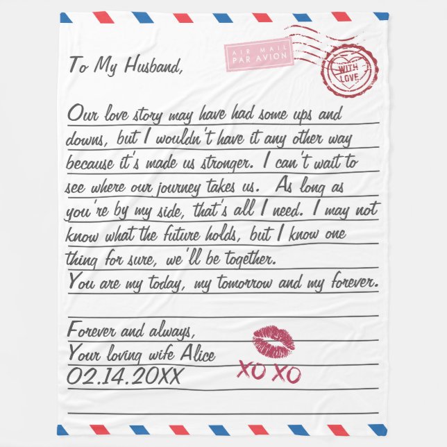 Romantic Love Letter Valentine's Day Anniversary Fleece Blanket (Front)