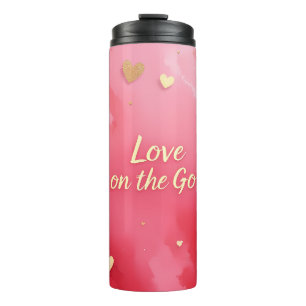 Romantic 'Love on the Go' Pink and Gold Heart Thermal Tumbler
