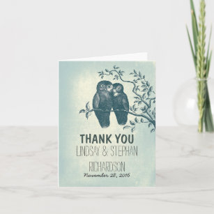 romantic love owls couple wedding thank you cards