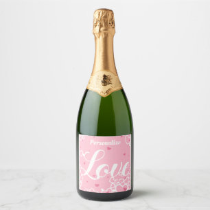 Romantic Love Pink Hearts Personalised Sparkling Wine Label