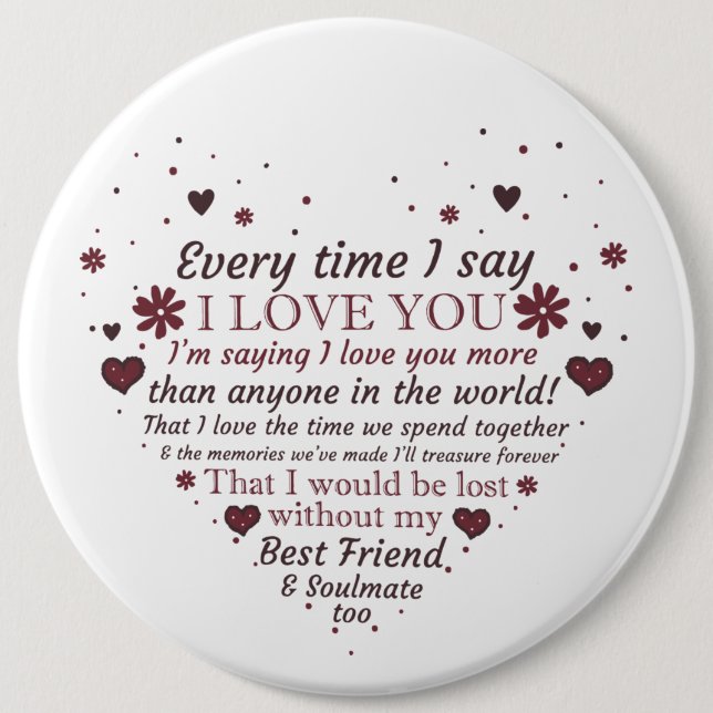 romantic love poem word art Valentine Holiday 6 Cm Round Badge (Front)