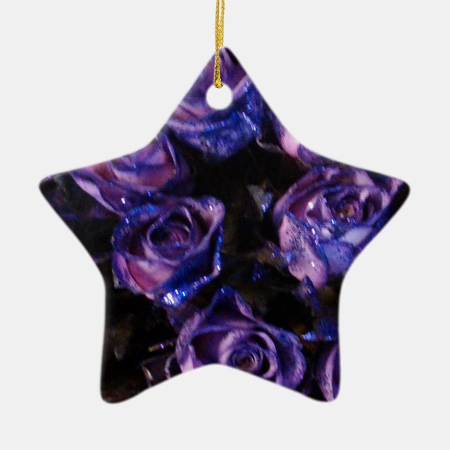 Romantic Love Purple Valentine Glitter Roses Ceramic Tree Decoration (Front)