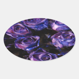 Romantic Love Purple Valentine Glitter Roses Oval Sticker