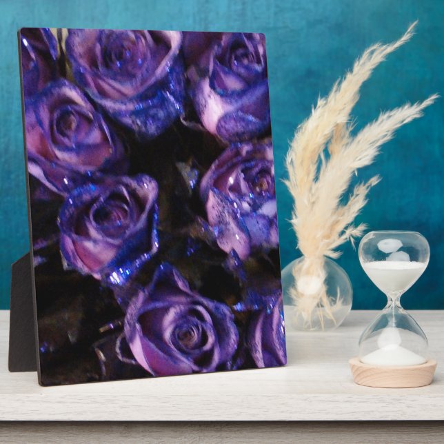 Romantic Love Purple Valentine Glitter Roses Plaque (Side)