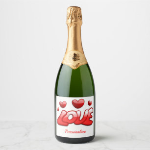 Romantic Love Red Hearts Personalised Sparkling Wine Label