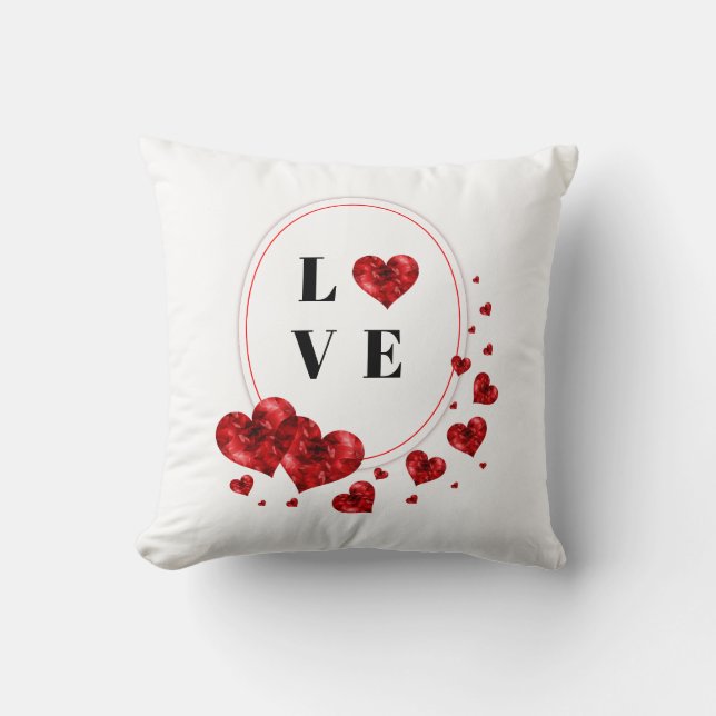 Romantic Love Red Hearts Throw Pillow (Front)