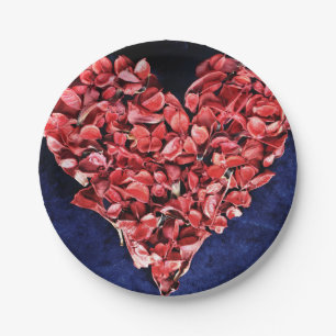 Romantic Love Rose Petal Red Heart Paper Plate