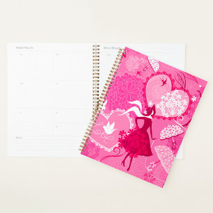 Romantic Love Silhouette Pattern Pink Hearts Planner
