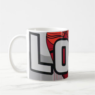 Romantic LOVE Text Mug  Cute Red Heart Design Vale