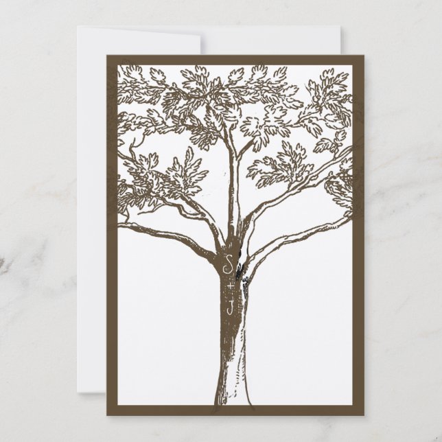 Romantic Love Tree Initials in Trunk Wedding Invitation (Front)