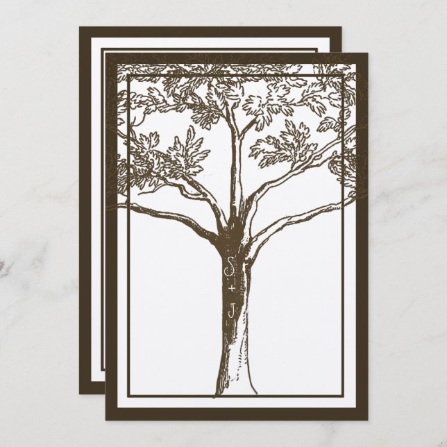 Romantic Love Tree Initials in Trunk Wedding Invitation (Front/Back)