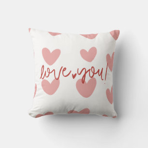 Romantic "Love You" Pink Hearts Gingham Pattern Th Cushion