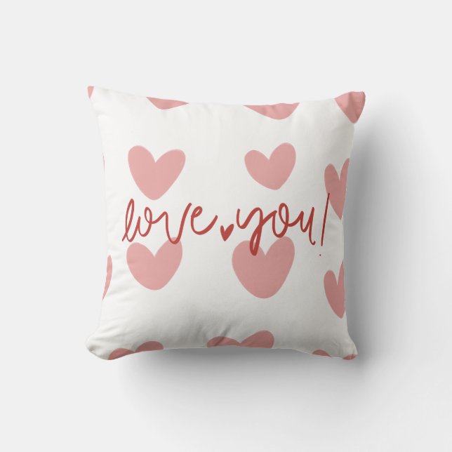 Romantic "Love You" Pink Hearts Gingham Pattern Th Cushion (Front)