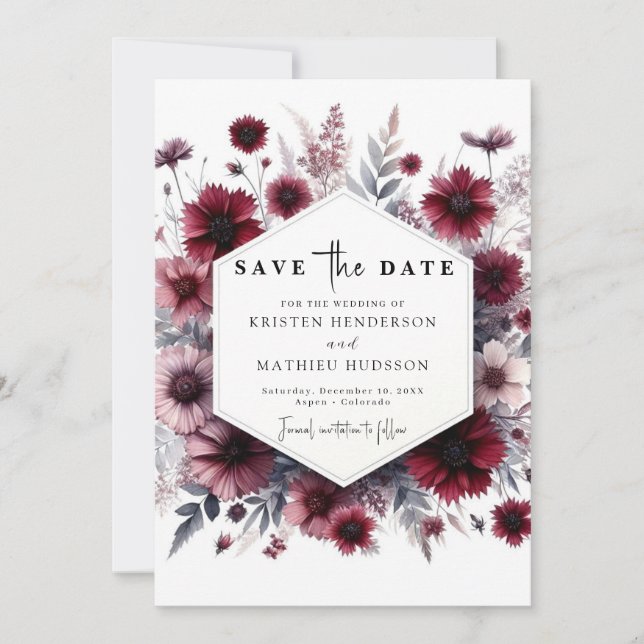 Romantic Lovely Burgundy Wedding Save The Date (Front)