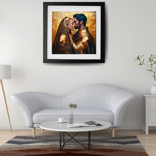 Romantic Lovers Kissing in Golden Background ❤️ Poster (Creator Uploaded)