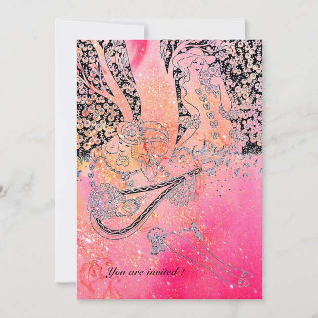 ROMANTIC LOVERS,ROMANCE IN PINK FUCHSIA SPARKLES INVITATION (Front)