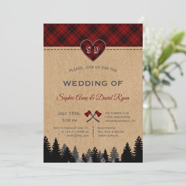Romantic Lumberjack Jill Red Buffalo Barn Wedding  Invitation (Standing Front)
