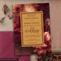 Romantic Luxury Burgundy Gold Roses Wedding Invite