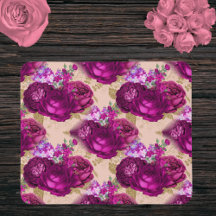 Romantic Magenta Roses and Gold Leaves on Peach