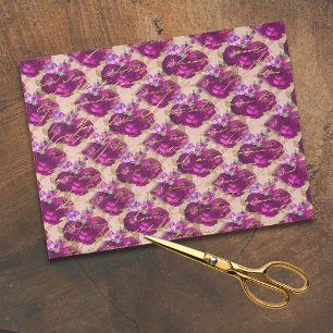 Romantic Magenta Roses with Gold Writing on Peach Tissue Paper