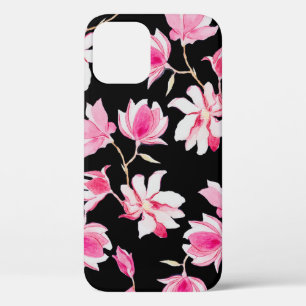 Romantic Magnolia: Black Watercolor iPhone 12 Case