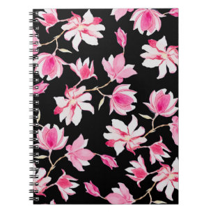 Romantic Magnolia: Black Watercolor Notebook