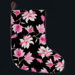 Romantic Magnolia: Black Watercolor Small Christmas Stocking<br><div class="desc">Seamless pattern of watercolor romantic magnolia flower on black background
Romantic magnolia flowers on black watercolor background.
Romantic watercolor magnolia flowers on black background.
red,  floral,  pattern,  background,  flower,  texture,  decor,  watercolor,  summer,  wedding,  paper,  fashion,  nature,  vintage,  illustration,  spring,  love,  birthday,  white,  retro</div>