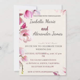 Romantic Magnolia Floral Burgundy Wedding Invitati Invitation