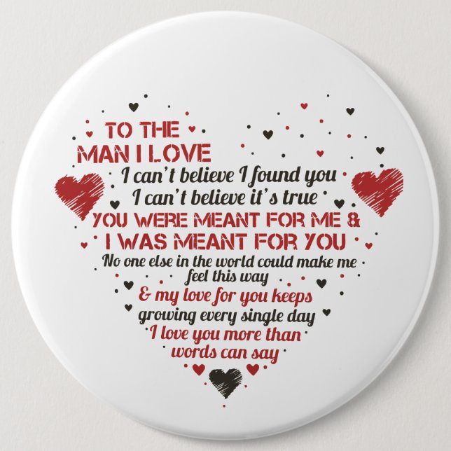 romantic man love word art Valentine Holiday 6 Cm Round Badge (Front)