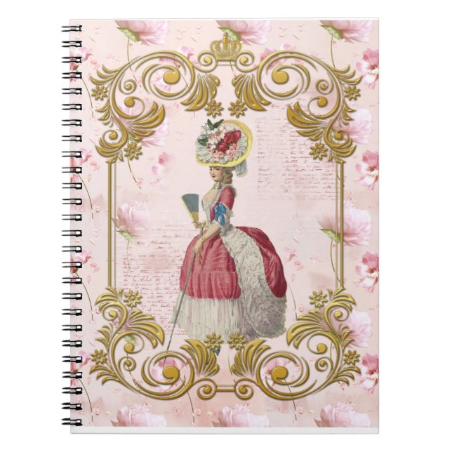 Romantic Marie Antoinette floral pink Notebook (Front)